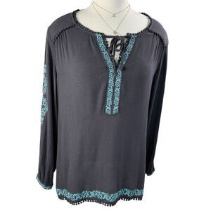 Paparazzi Womens Large‎ Black Tunic Top Boho Embroidered Rayon Festival Blouse